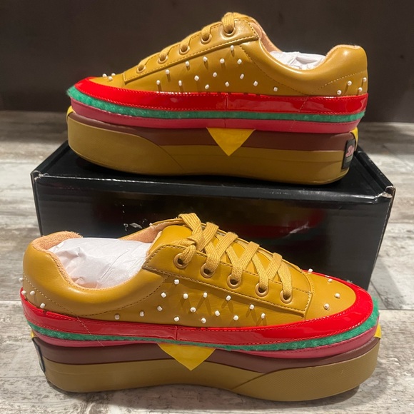 Current Mood Extra Cheese Plz Burger Sneakers Platform Vegan Leather Beaded - Picture 4 of 9